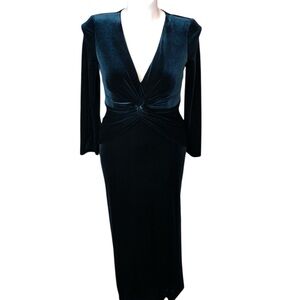 Vince Camuto Teal Velvet Twist Front Long Sleeve Dress